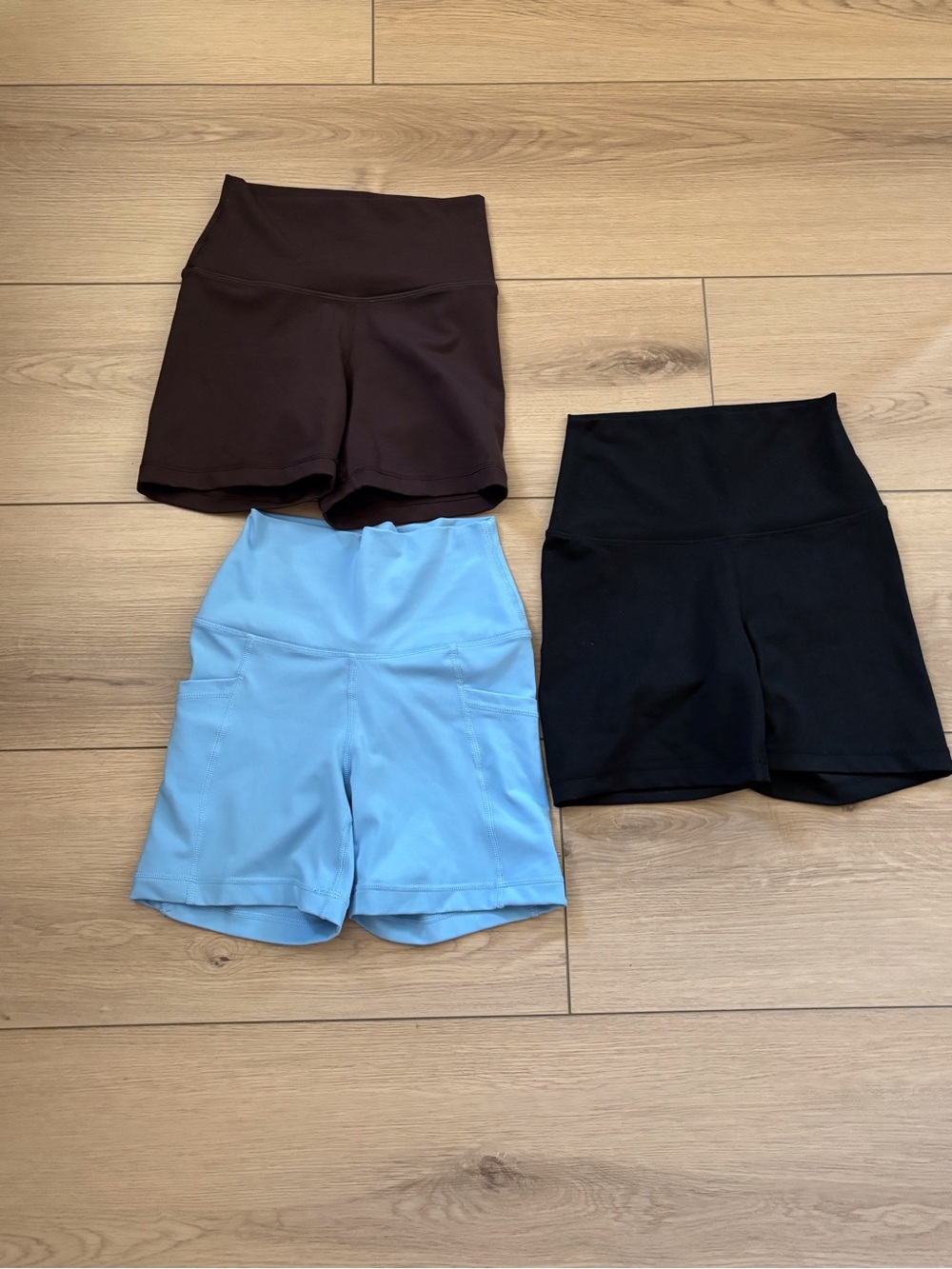 Yogalicious Trio High-Waist Bike Shorts - Black, Brown, Light Blue